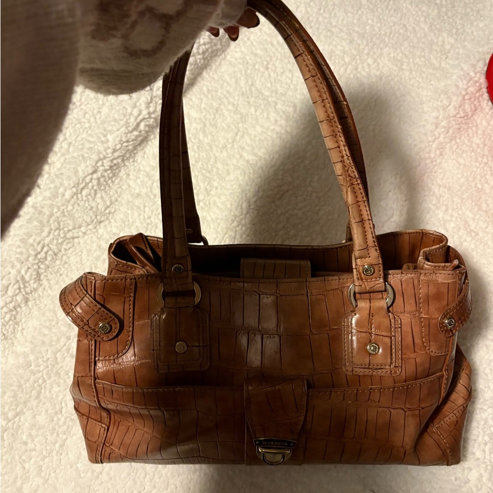 Liz Claiborne Tan Crocodile-Embossed Shoulder Bag